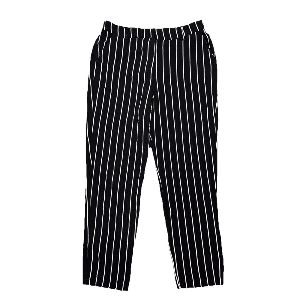 Haute Monde Pants Women's L Black White Pinstripe Lightweight‎ Office Career